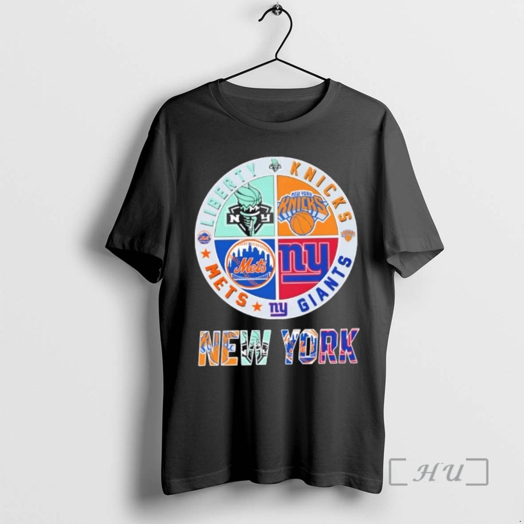 Officials New York City Sports Liberty Knicks Giants Mets Logos Combine Premium T Shirts Sweater