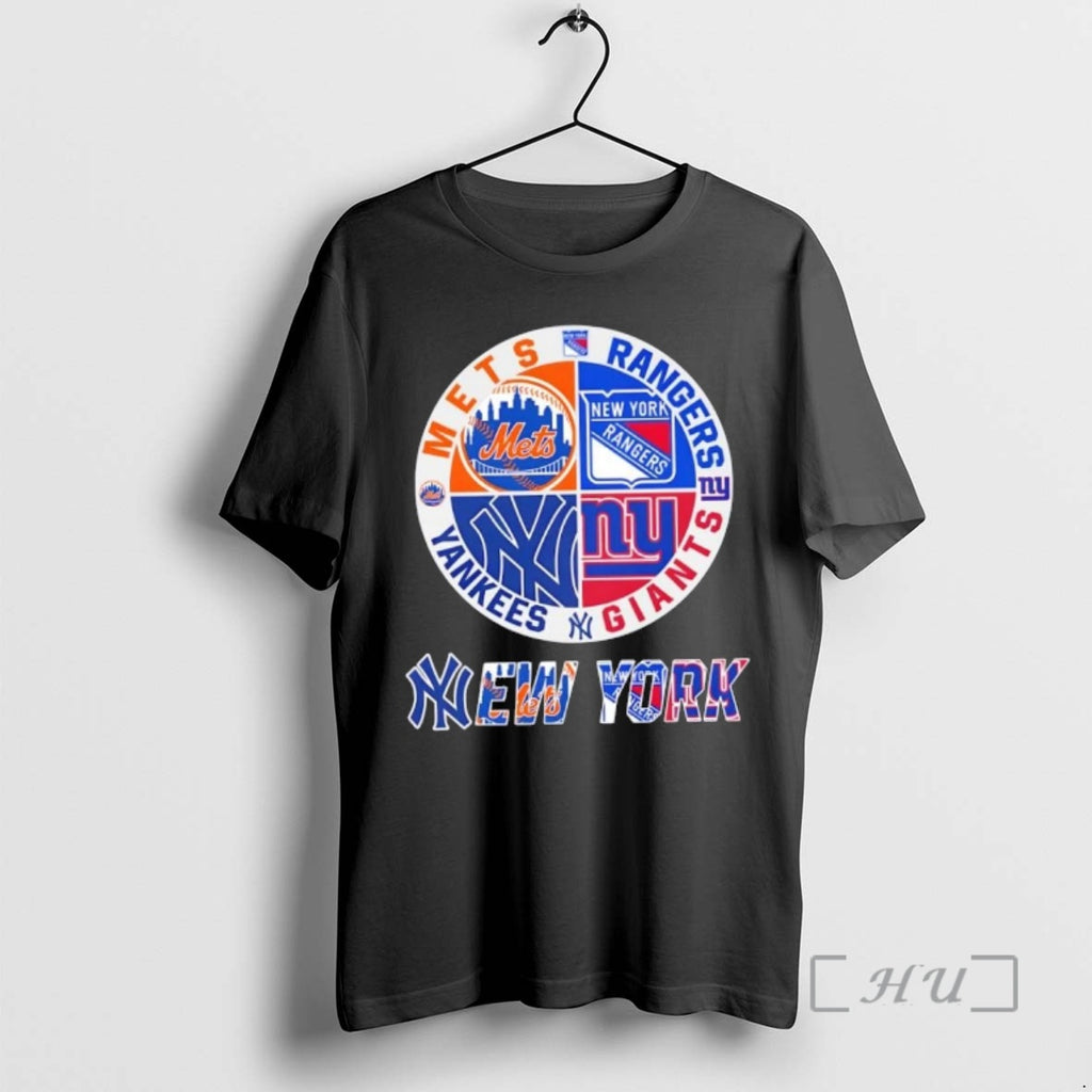 Officials New York City Sports Mets Rangers Giants Yankees Logos Combine Premium T Shirts Sweater