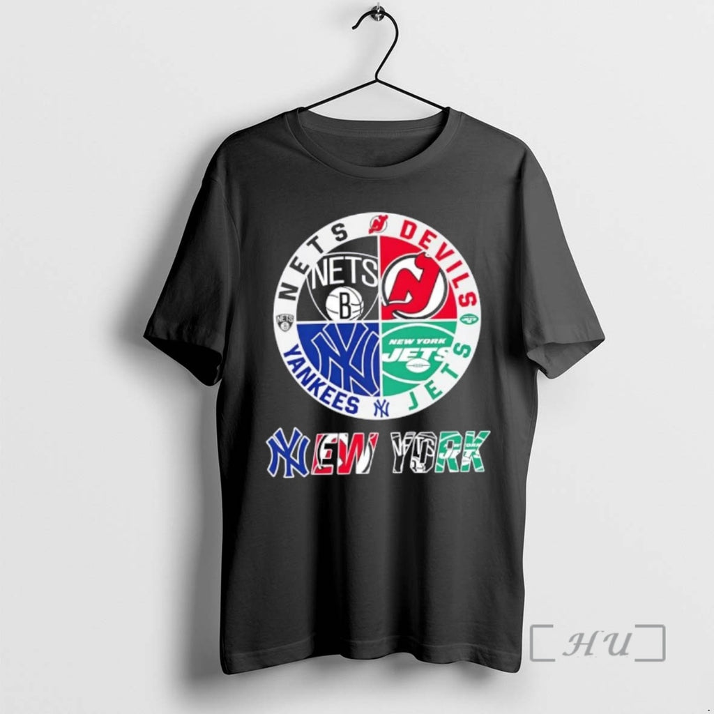 Officials New York City Sports Nets Devils Jets Yankees Logos Combine Premium T Shirts Sweater