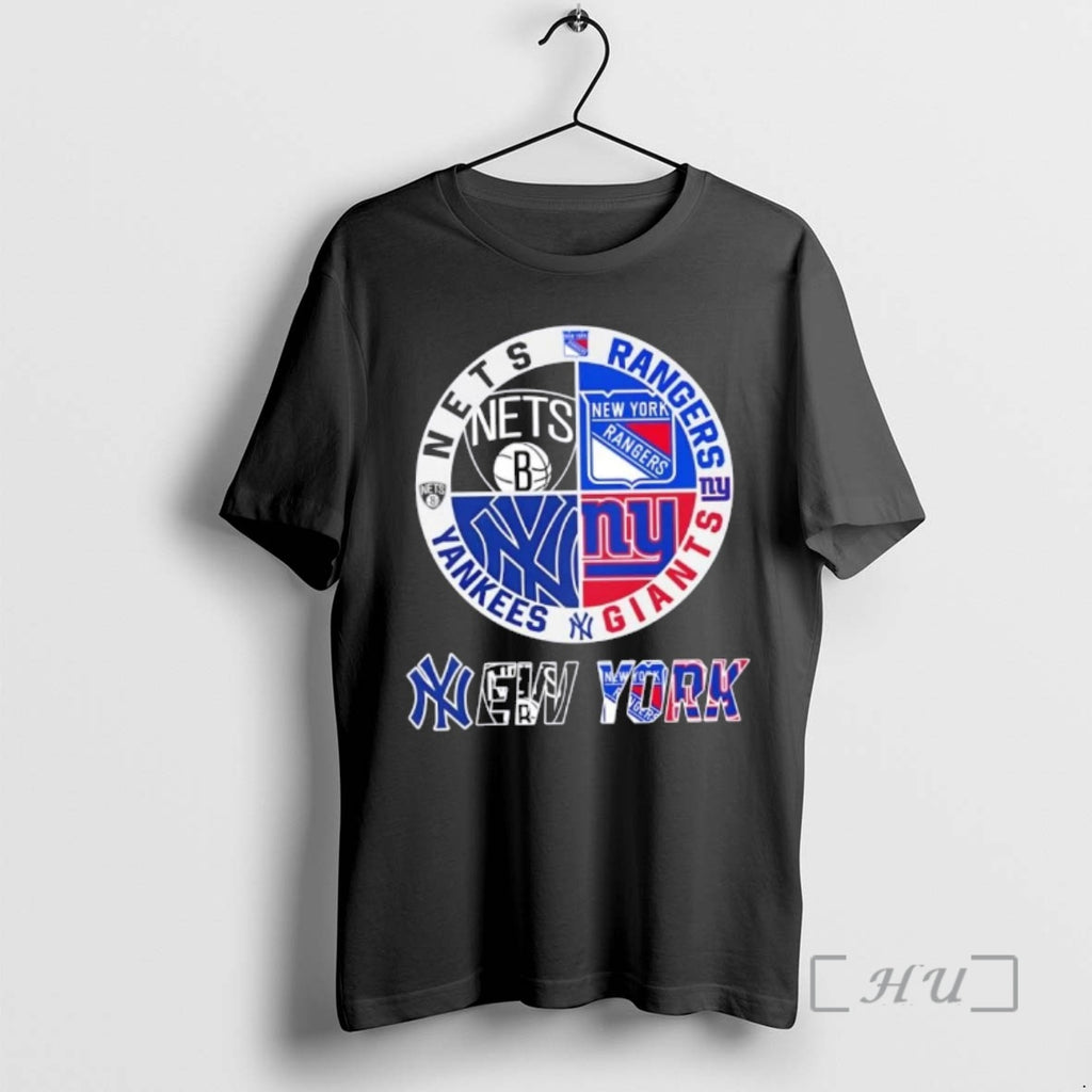 Officials New York City Sports Nets Rangers Giants Yankees Logos Combine Premium T Shirts Sweater