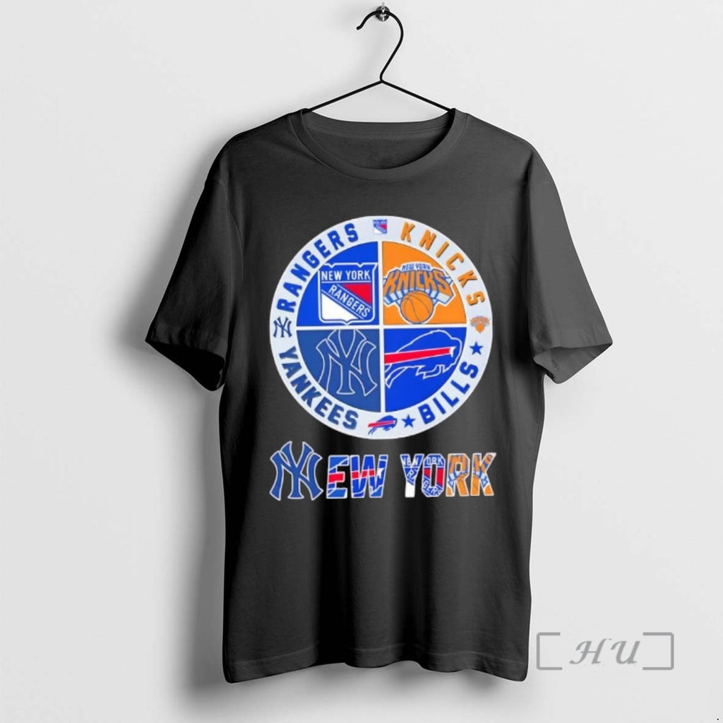 Officials New York City Sports Rangers Knicks Bills Yankees Logos Combine Premium T Shirts Sweater