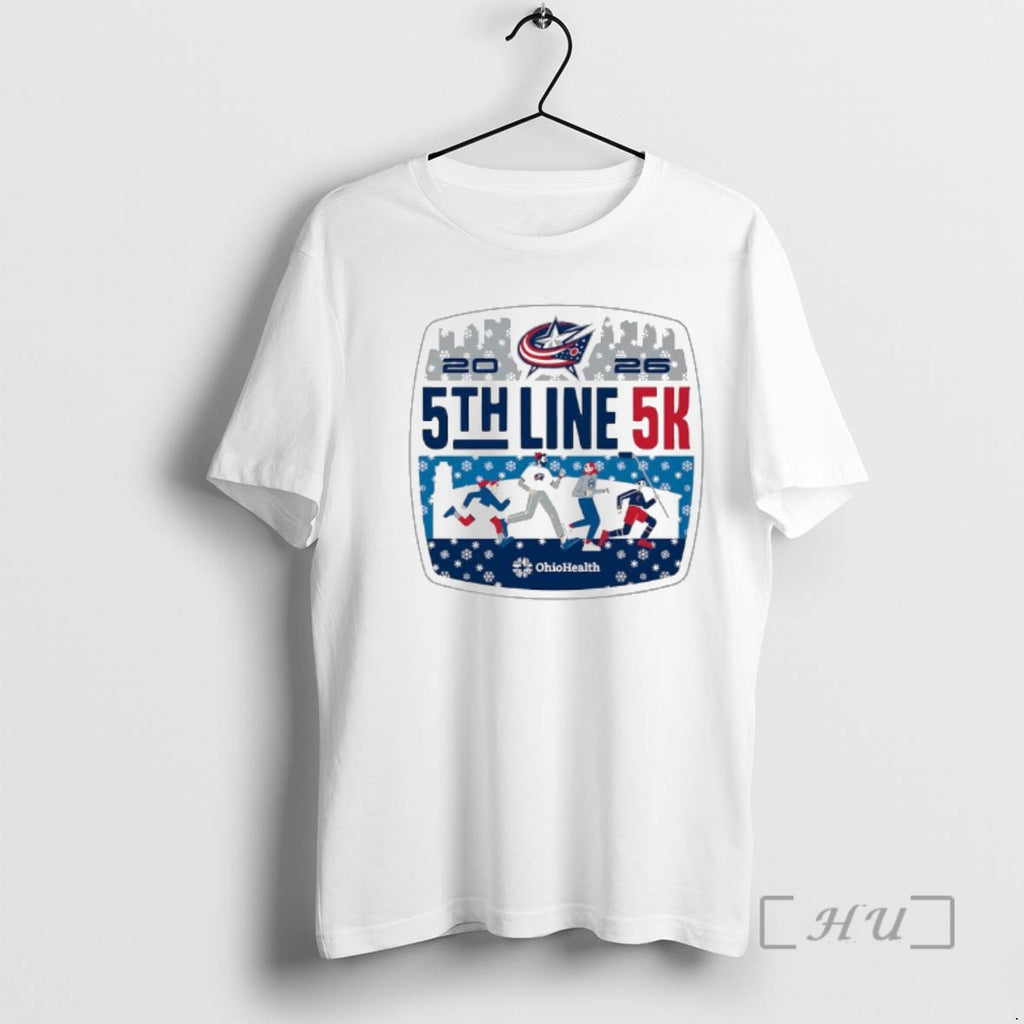 Officials Ohiohealth 5th Line 5k 2026 Columbus Blue Jackets Event Graphic Premium T Shirts Sweater