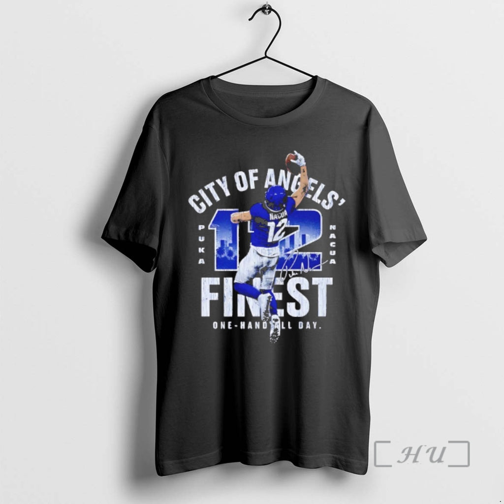 Officials Rams Puka Nacua City Of Angels Finest One Handed Grab Signature Premium T Shirts