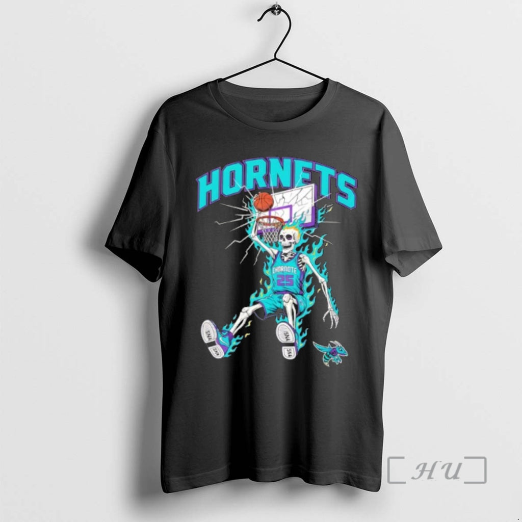 Officials Top Charlotte Hornets Mens Basketball Skeleton Player Fire