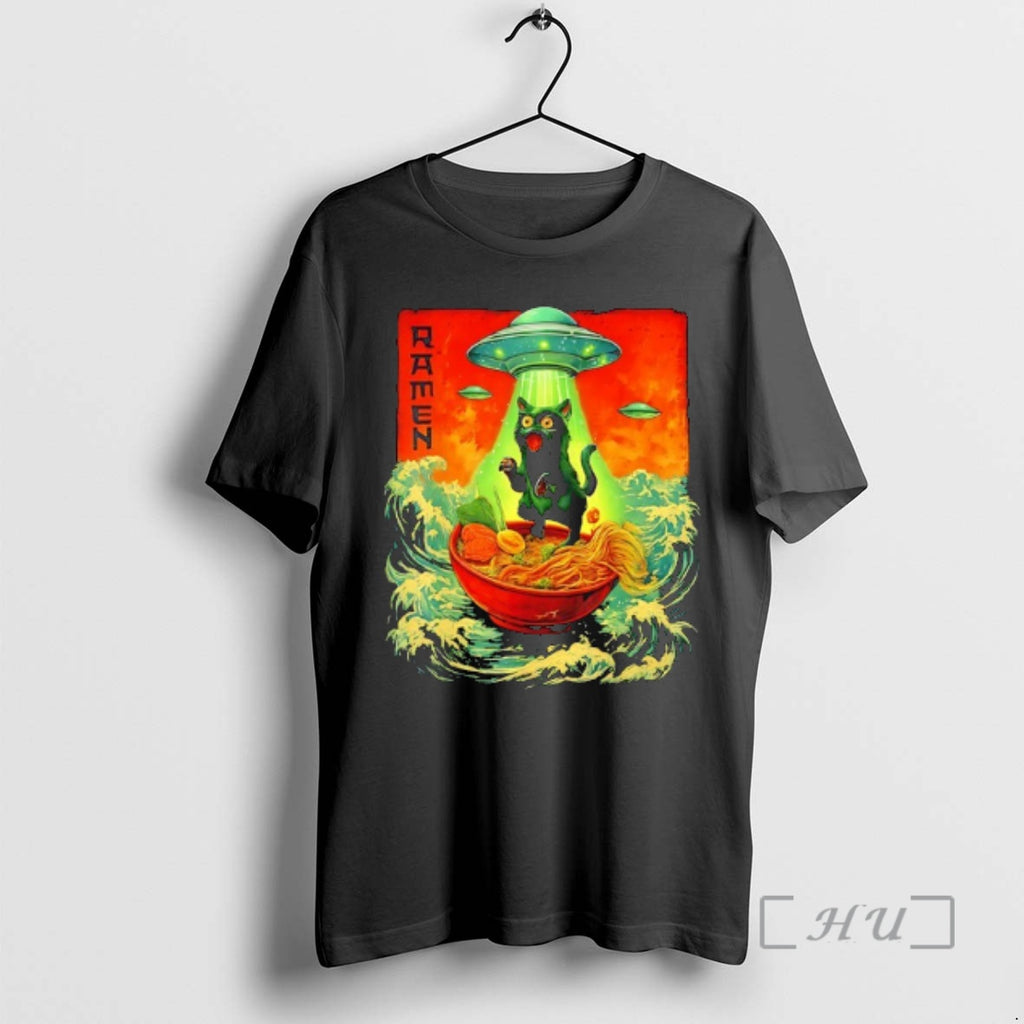 Officials Ufo Abducting Black Cat On Ramen Japanese Art