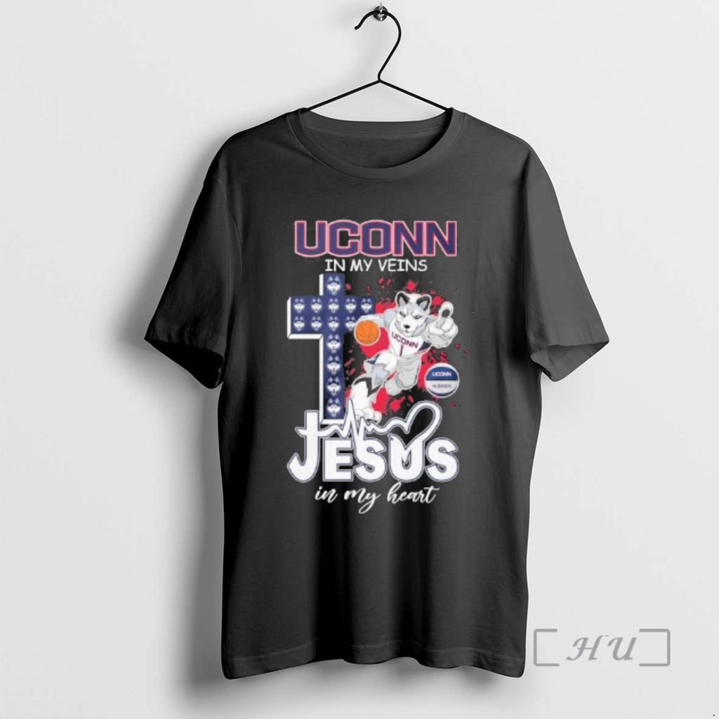 Officials Uconn Huskies Mascot Basketball In My Veins Jesus In My Heart Premium T Shirts