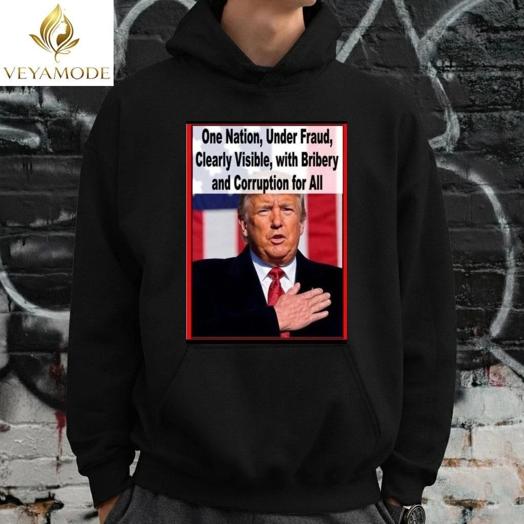 One Nation, Under Fraud, Clearly Visible, with Bribery and Corruption for All Trump tee Unisex , , , Long Sleeve Tee