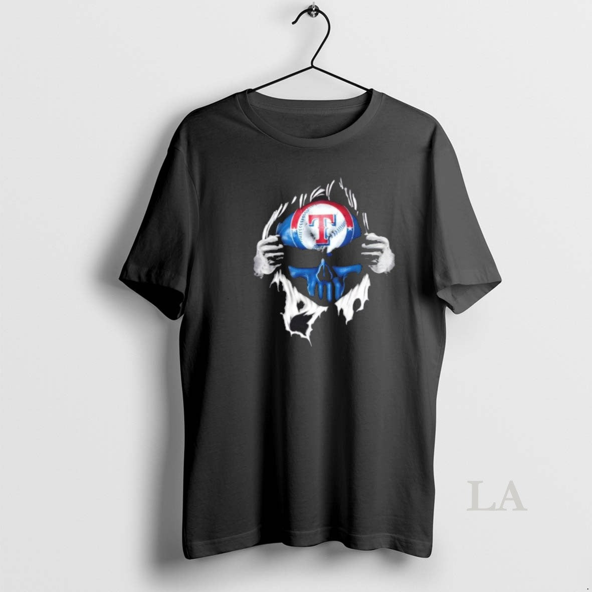 Original Ripped Chest Skull Deep Texas Rangers Till Grave