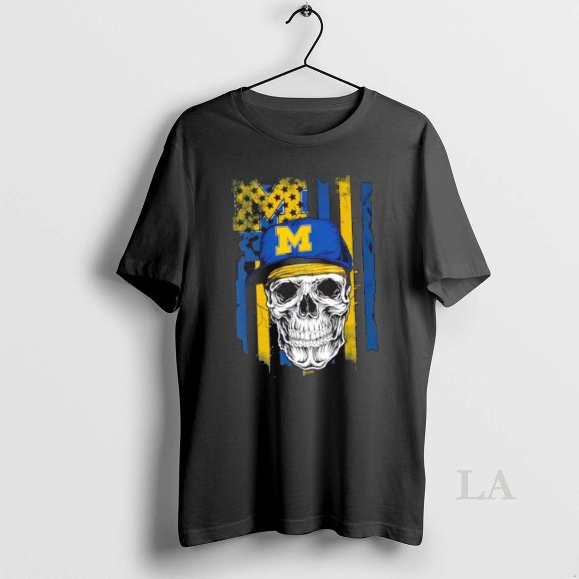 Original Skull Wearing Cap Michigan Wolverines Us Flag