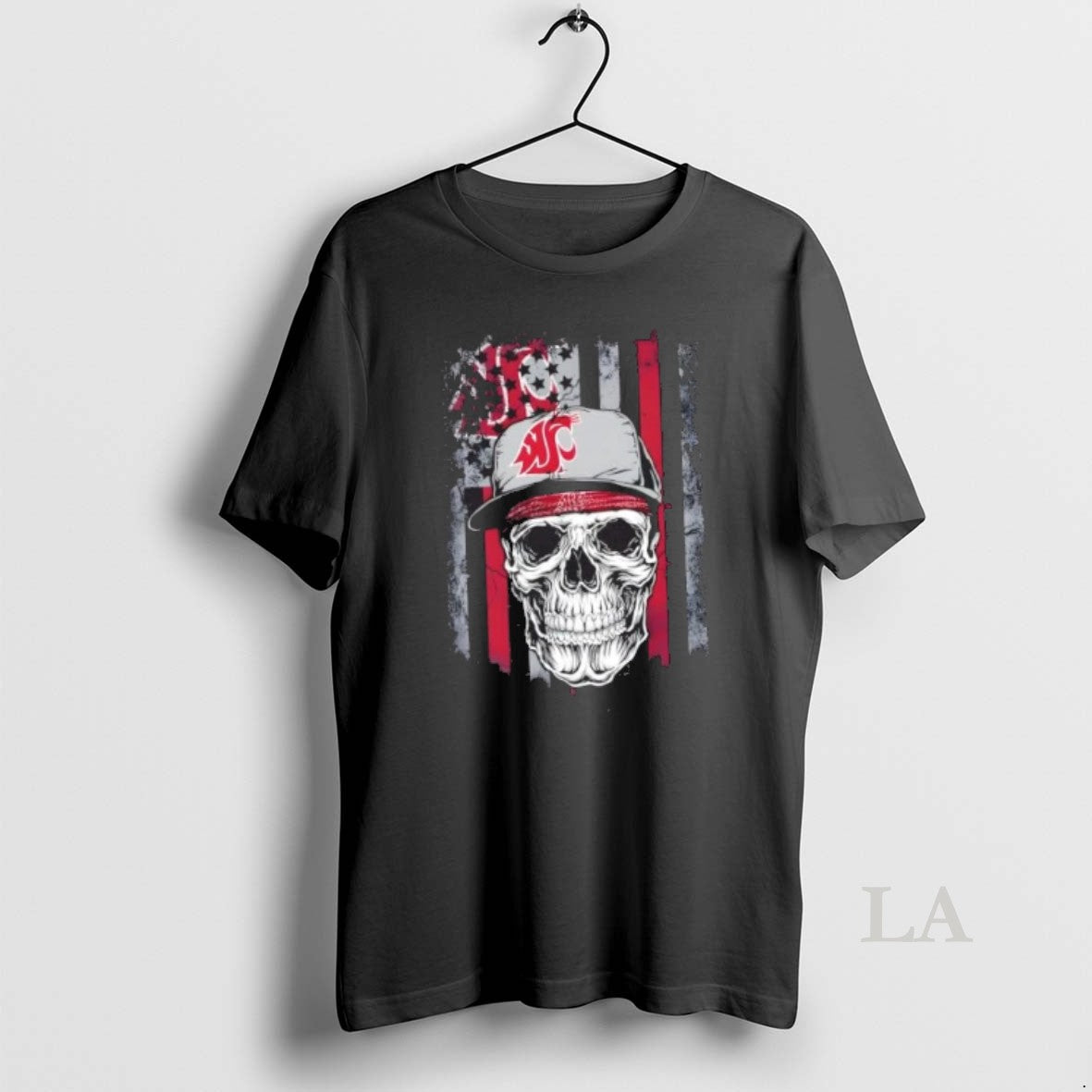Original Skull Wearing Cap Washington State Cougars Us Flag