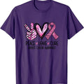 Peace Love Cure Pink Ribbon Cancer Breast Awareness Cotton Short Sleeve Size S 5XL T-Shirts