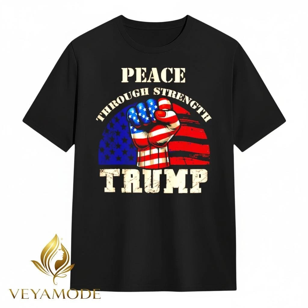 Peace through Strength Trump punch US flag tee Unisex , , , Long Sleeve Tee