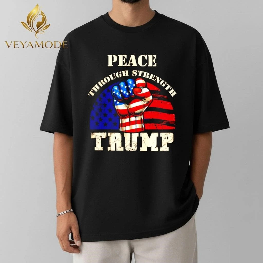 Peace through Strength Trump punch US flag tee Unisex , , , Long Sleeve Tee