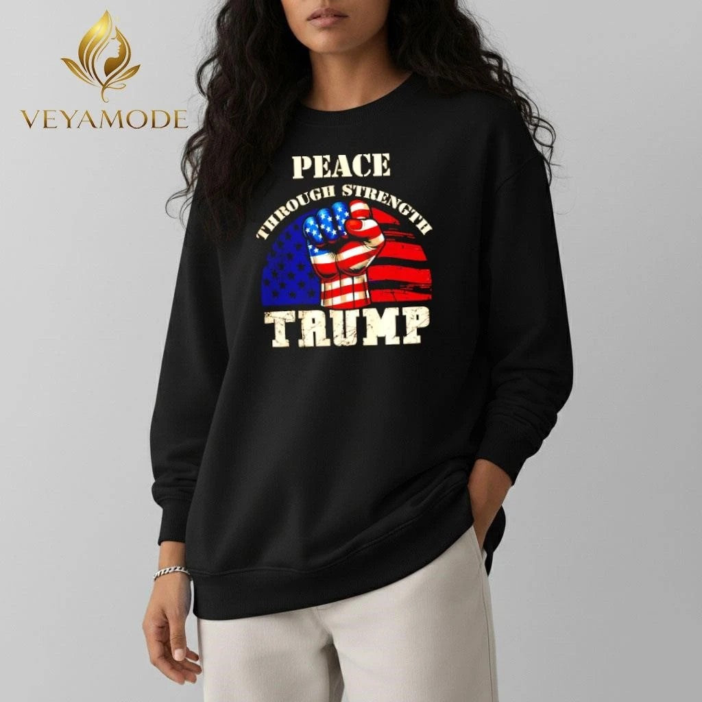 Peace through Strength Trump punch US flag tee Unisex , , , Long Sleeve Tee