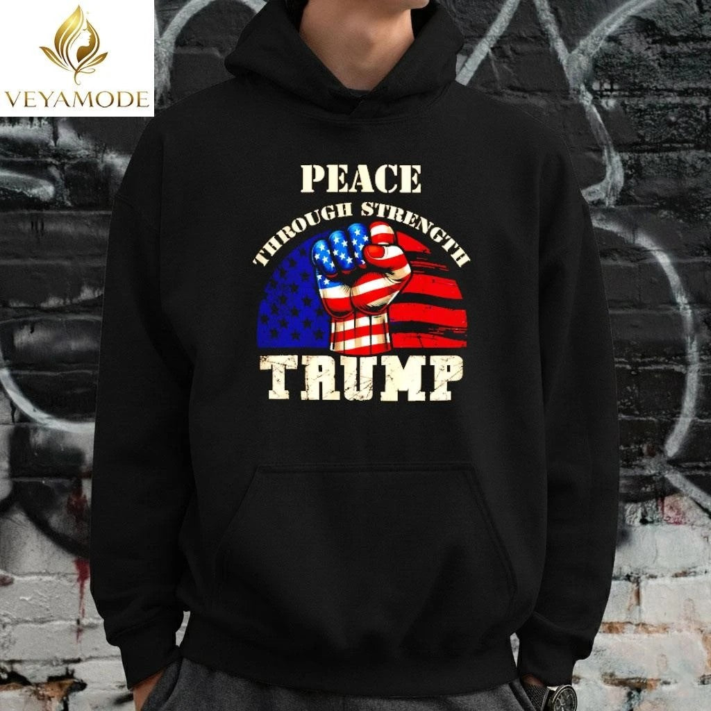 Peace through Strength Trump punch US flag tee Unisex , , , Long Sleeve Tee