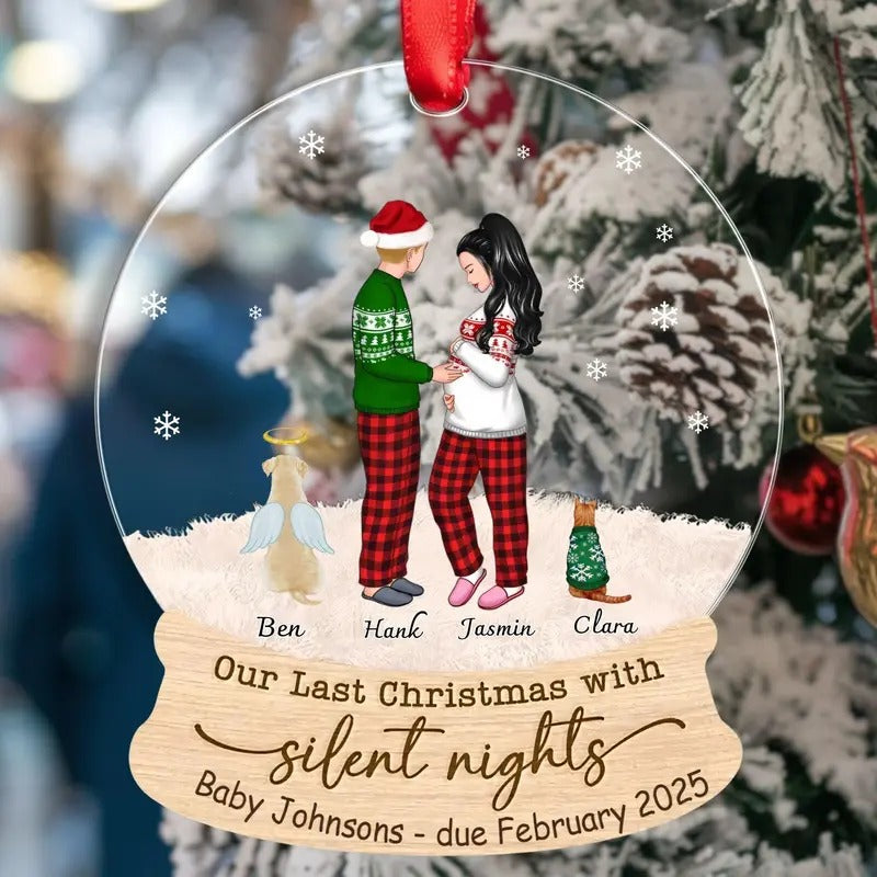 Personalised Pregnant Couple Wooden Ornament Baby Coming Soon Expecting Family Ornament Couple Pets Ornament Newborn Ornament T-Shirts