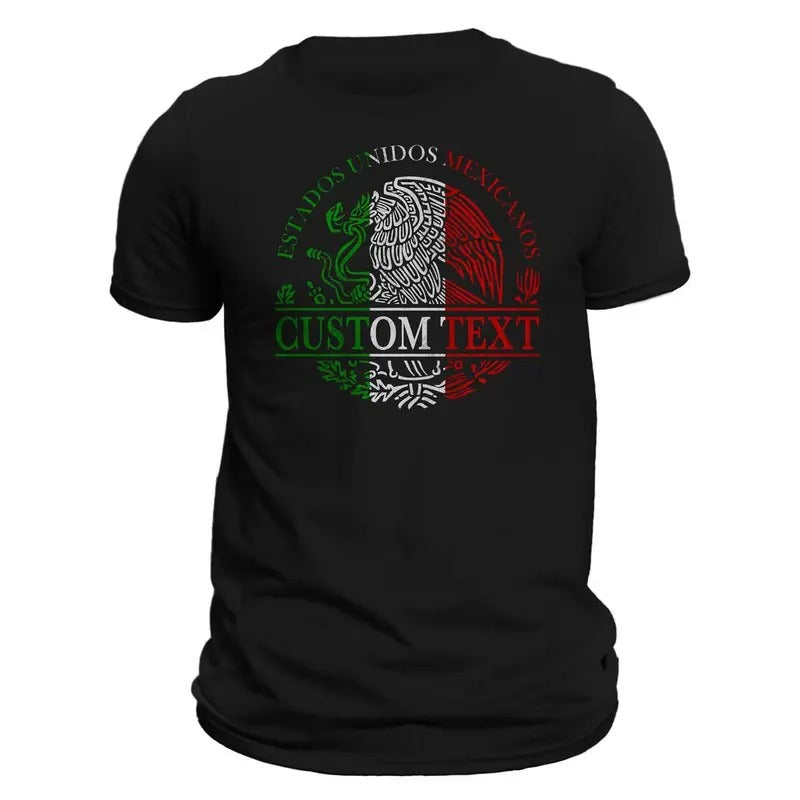 Personalized Custom Text Mexico Mexican Flag Coat Arms Playera Personalizada Con Escudo De Mexico Casual Soft Classic Cotton Comfort Menswear Top T-Shirts