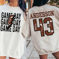 Personalized Football Mom Custom Game Day Football Child Name & Number Football Game Season Shirt Gameday Sports Mama T-Shirts