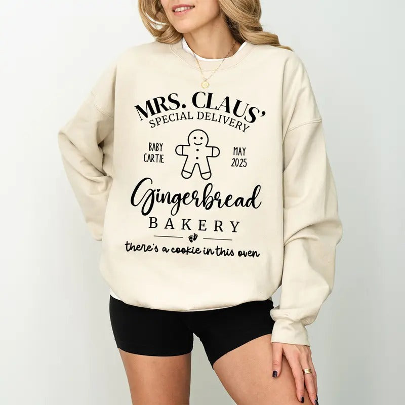 Personalized Gingerbread Pregnancy Announcement Funny Winter Pregnancy Announcement New Mom Mom Be Shirt T-Shirts