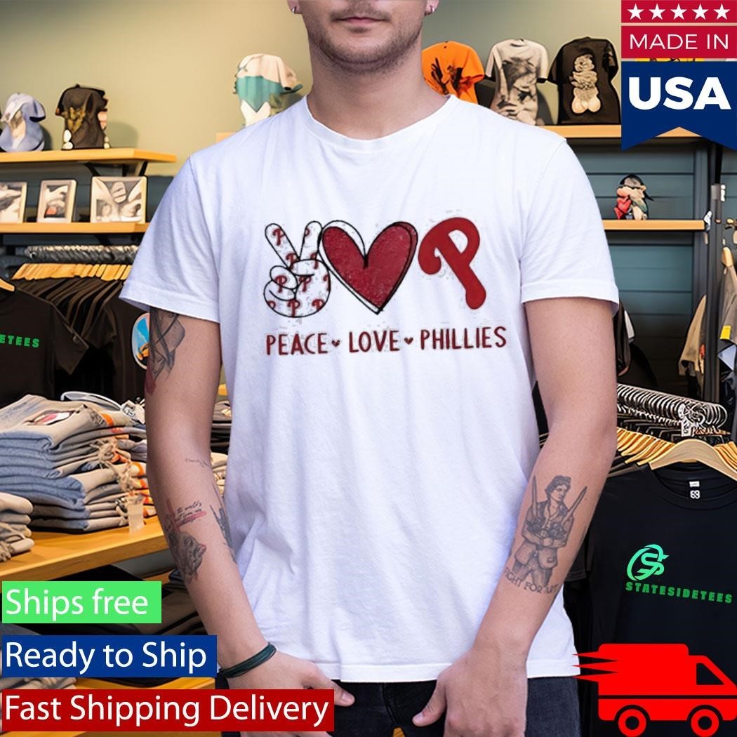 Philadelphia Phillies Peace Love Phillies Hand Sign Heart Shape And Logo Shirt Unisex , , , Long Sleeve Tee