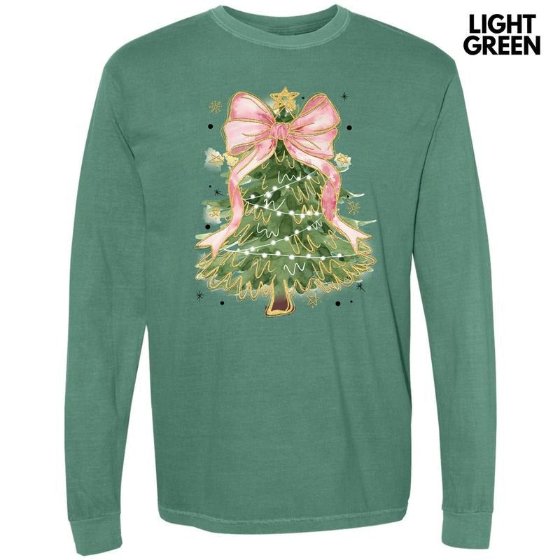 Pink Bow Tree Long Sleeve Comfort Colors 'NLB' T-Shirts
