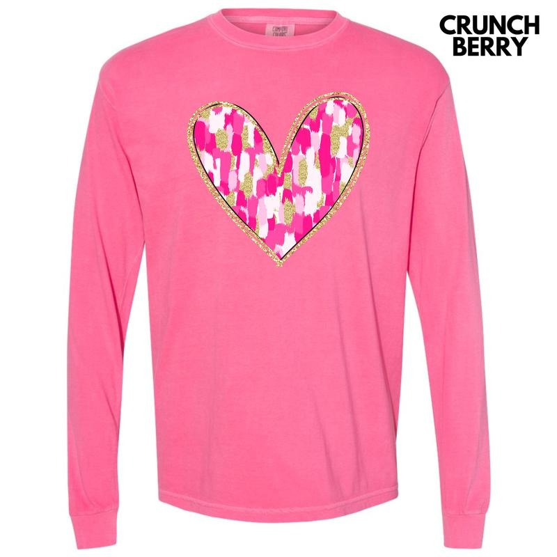 Pink Brushstroke Heart Long Sleeve Comfort Colors 'NLB' T-Shirts