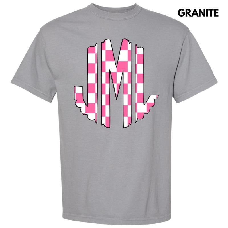 Pink Checker Monogram Comfort Colors 'NLB' T-Shirts