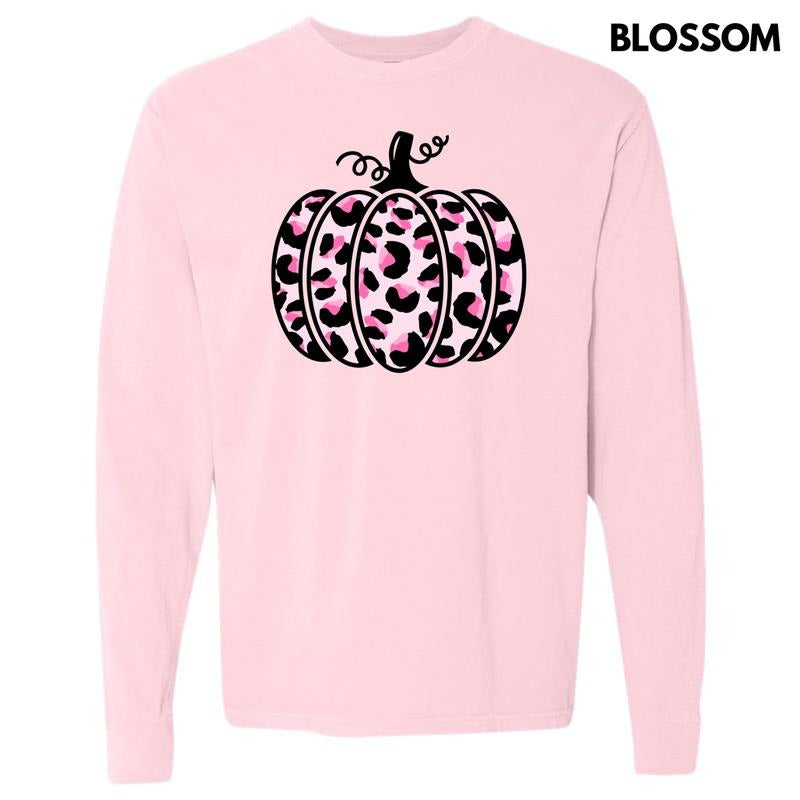 Pink Cheetah Pumpkin Long Sleeve Comfort Colors 'NLB' T-Shirts