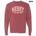 Pink Cursive Varsity Merry Long Sleeve Comfort Colors 'NLB' T-Shirts