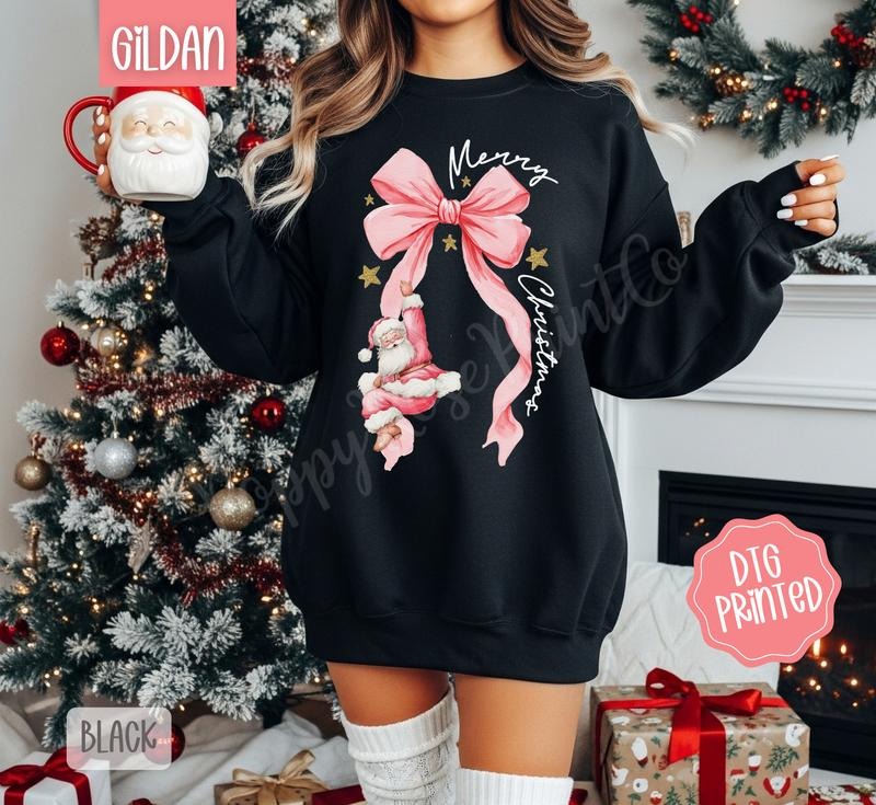 Pink Santa Bow T-Shirts