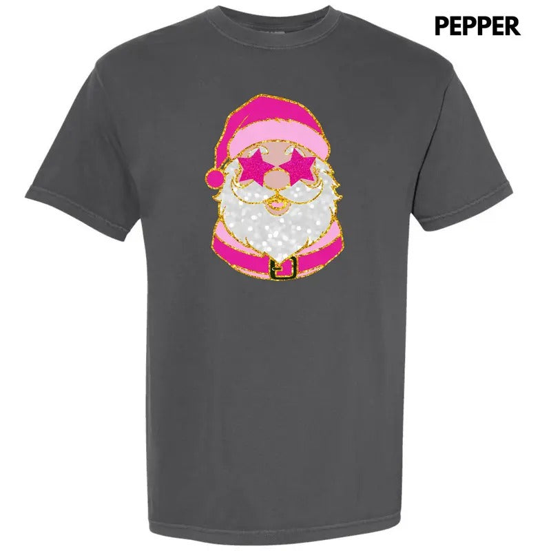 Pink Star Eyes Santa FAKE Glitter Comfort Colors 'NLB' T-Shirts