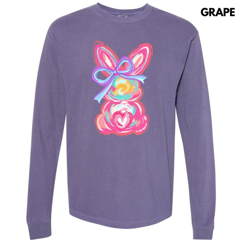 Pink Swirl Bunny Long Sleeve Comfort Colors 'NLB' T-Shirts