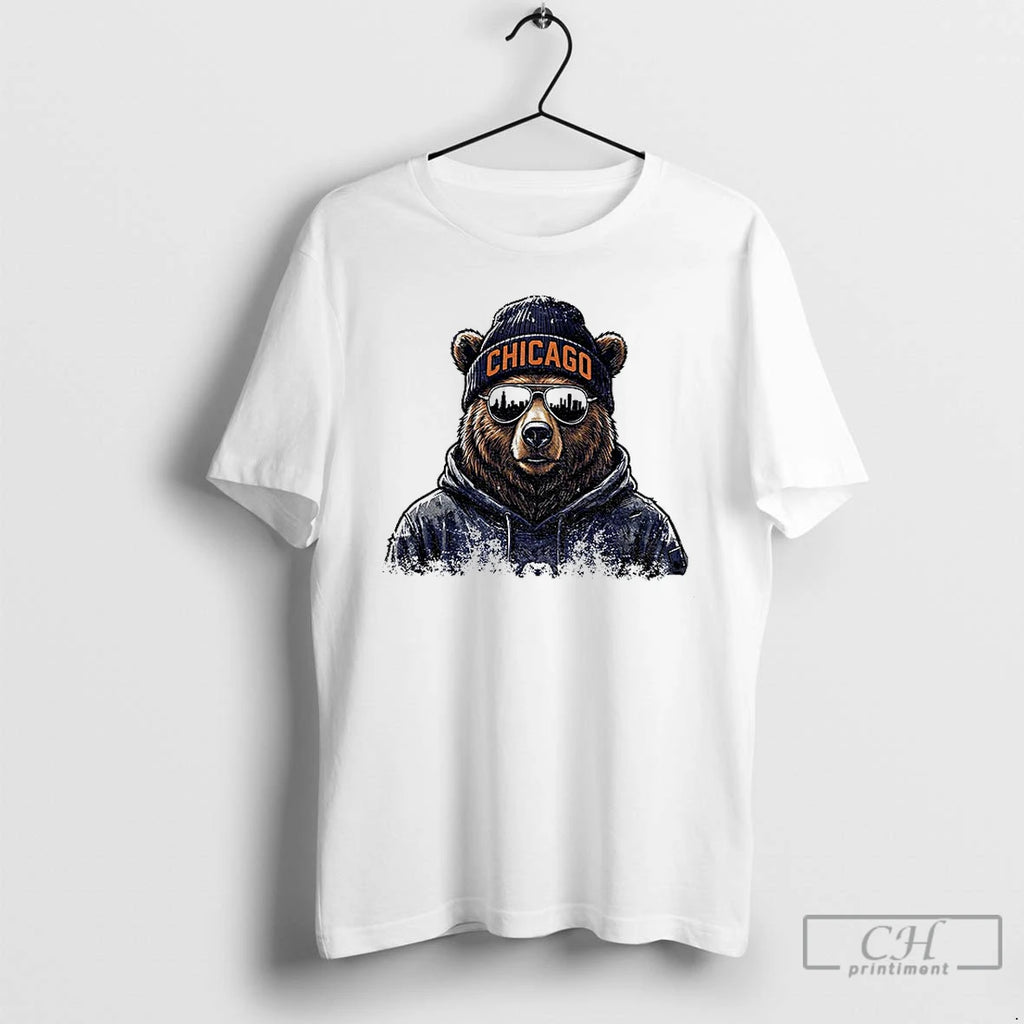 Premium Chicago Bear Mascot Football Sunglasses Beanie Hat Vintage