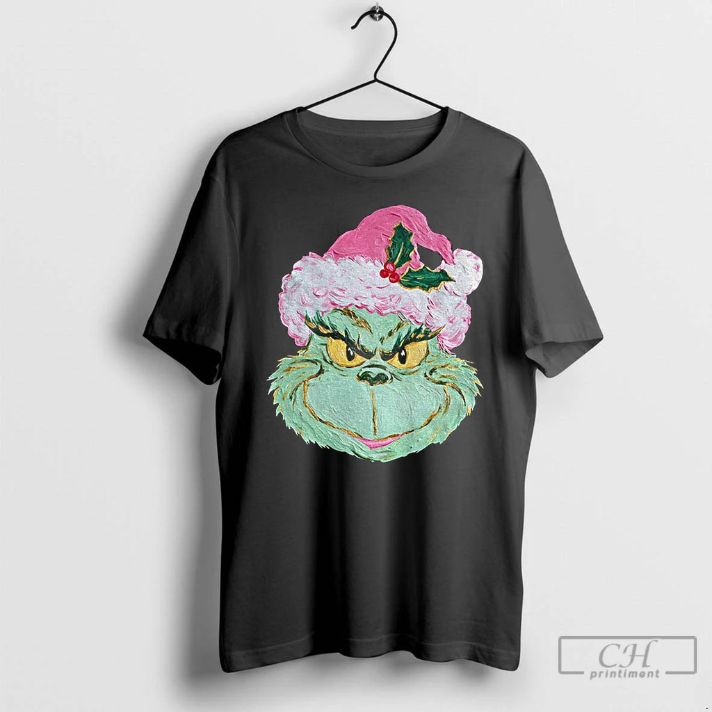 Premium Grinch Brushstroke Christmas Green Monster Hand Painted Christmas T Shirts
