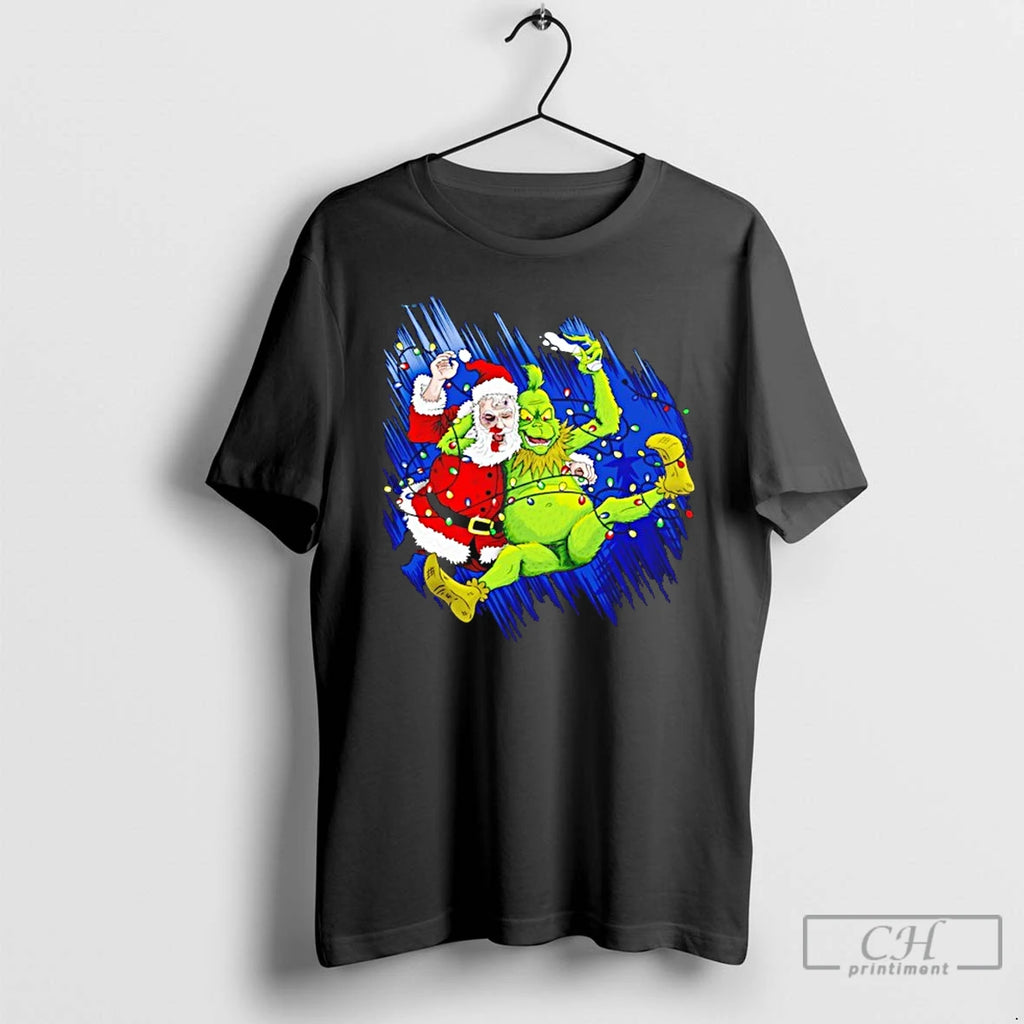 Premium Grinch Wrestles Santa Claus 3 16 Light Christmas T Shirts