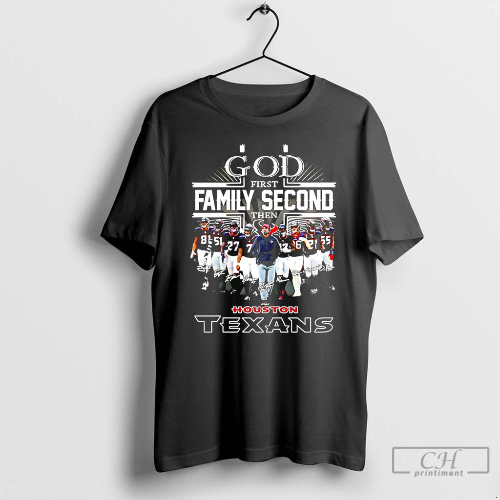 Premium Houston Texans Football God First Family Second Then Panther Football Signature T Shirts Sweater