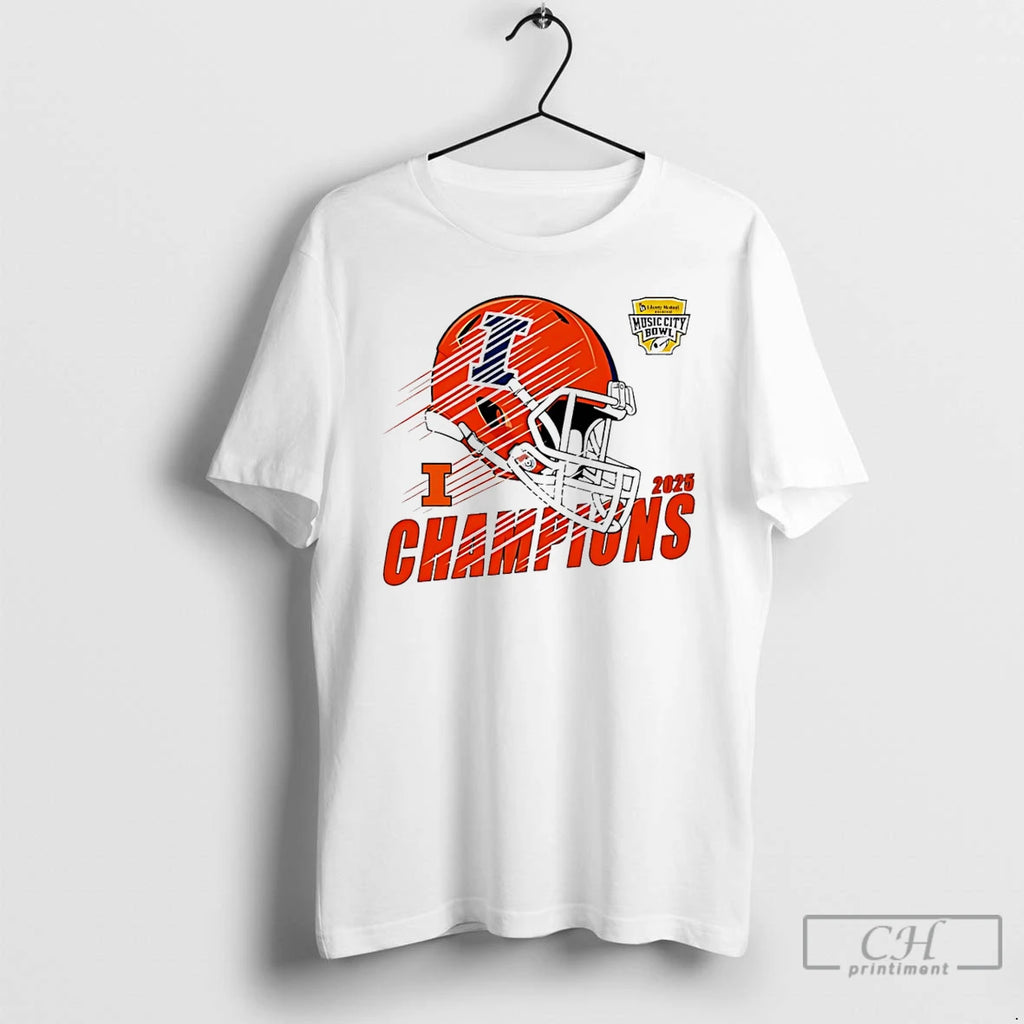 Premium Illinois Fighting Illini Football 2025 Liberty Mutual Music City Bowl Champions Helmet T Shirts