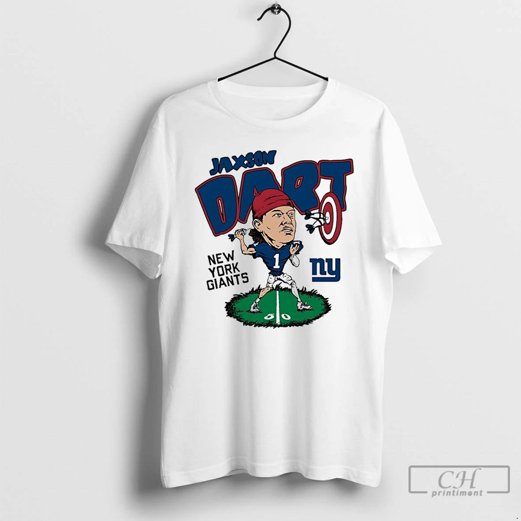 Premium Jaxson Dart Caricature Big Head New York Giants T Shirts