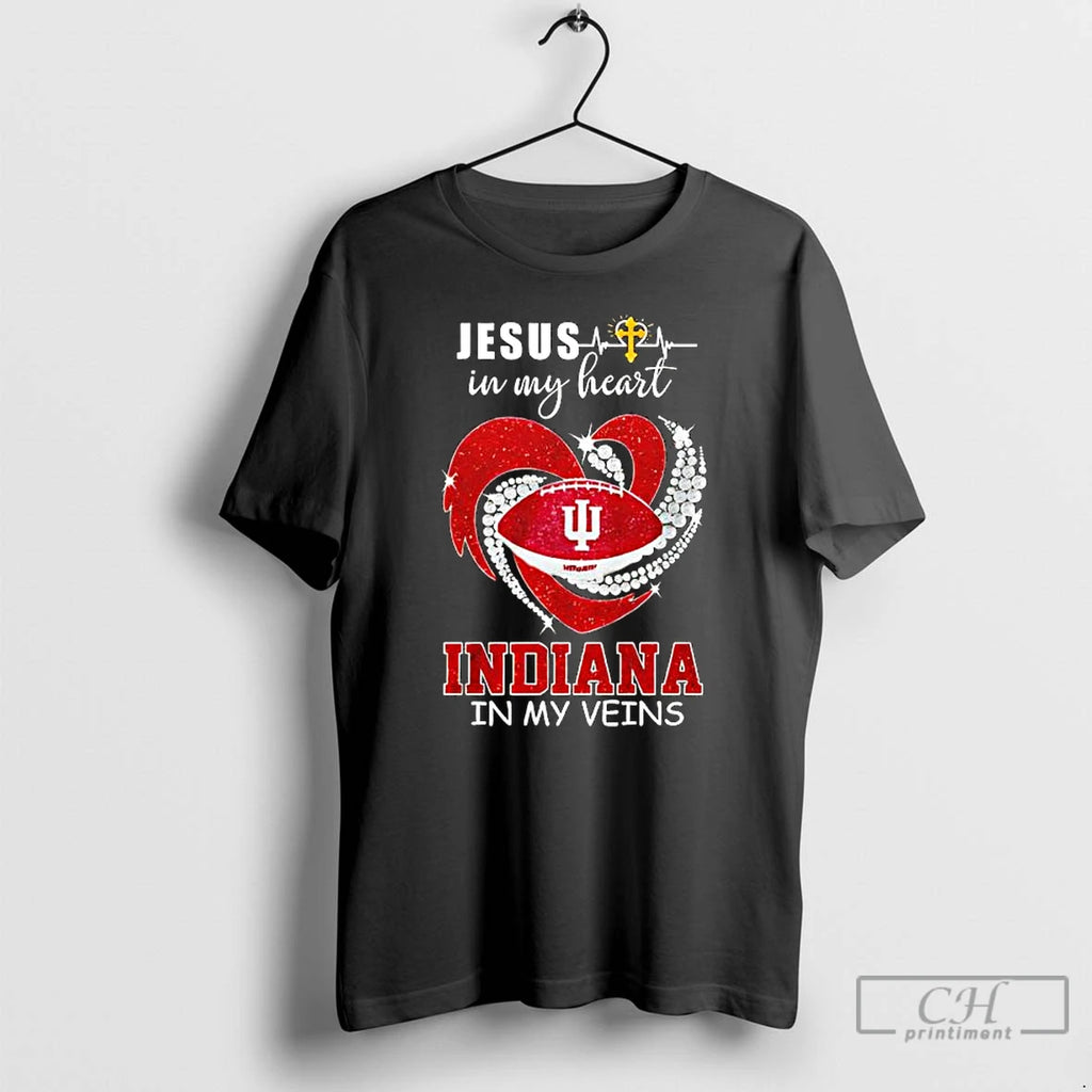 Premium Jesus In My Heart Indiana In My Veins Football Graphic