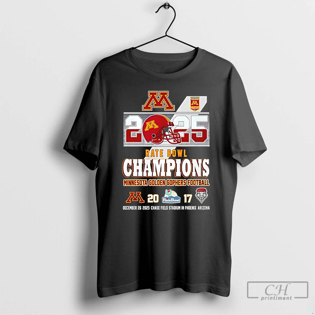 Premium Minnesota Golden Gophers Football 2025 Rate Bowl Champions 20 17 Score T Shirts Sweater
