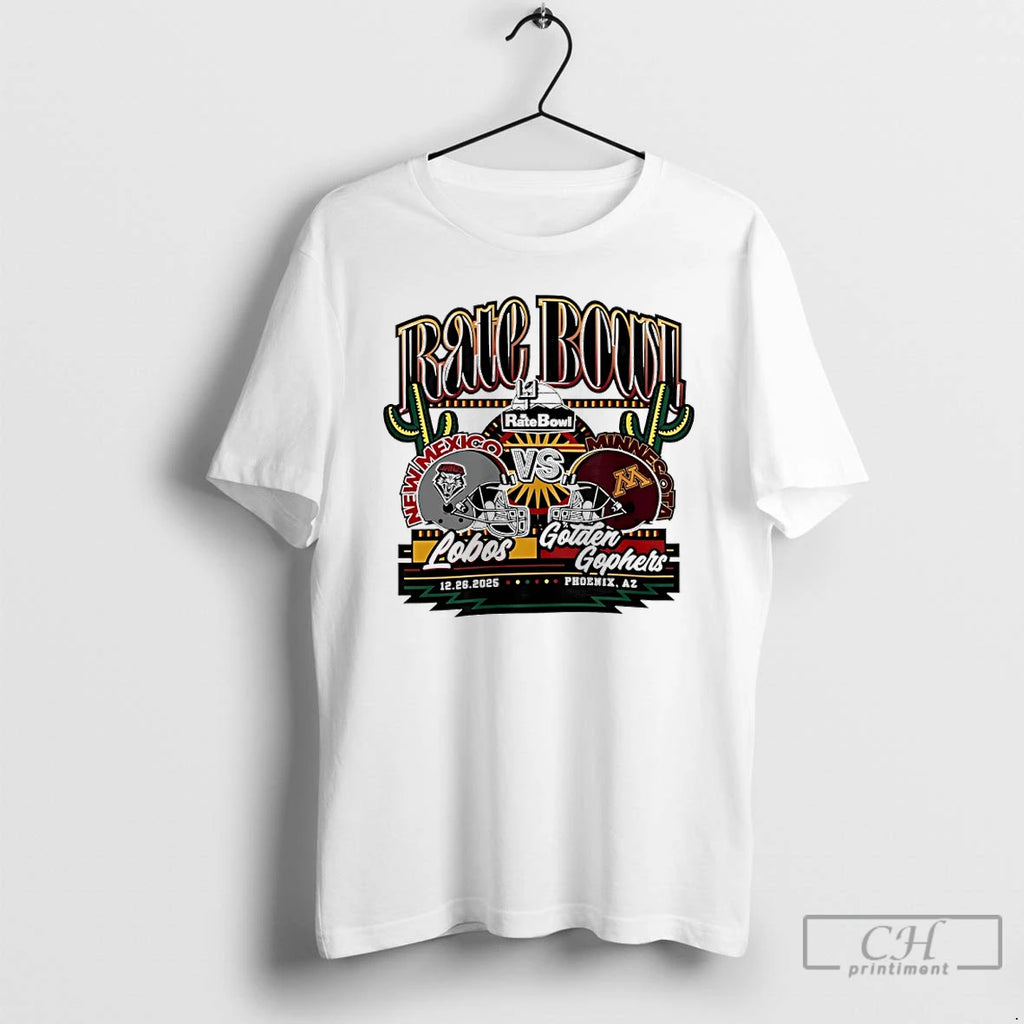 Premium New Mexico Lobos Vs Minnesota Golden Gophers 2025 Rate Bowl Matchup Helmet T Shirts