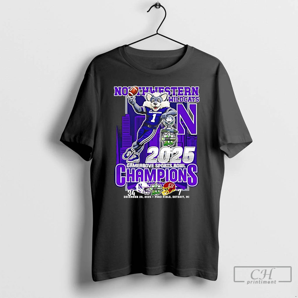 Premium Northwestern Wildcats 2025 Gameabove Sports Bowl Champions Mascot Skyline