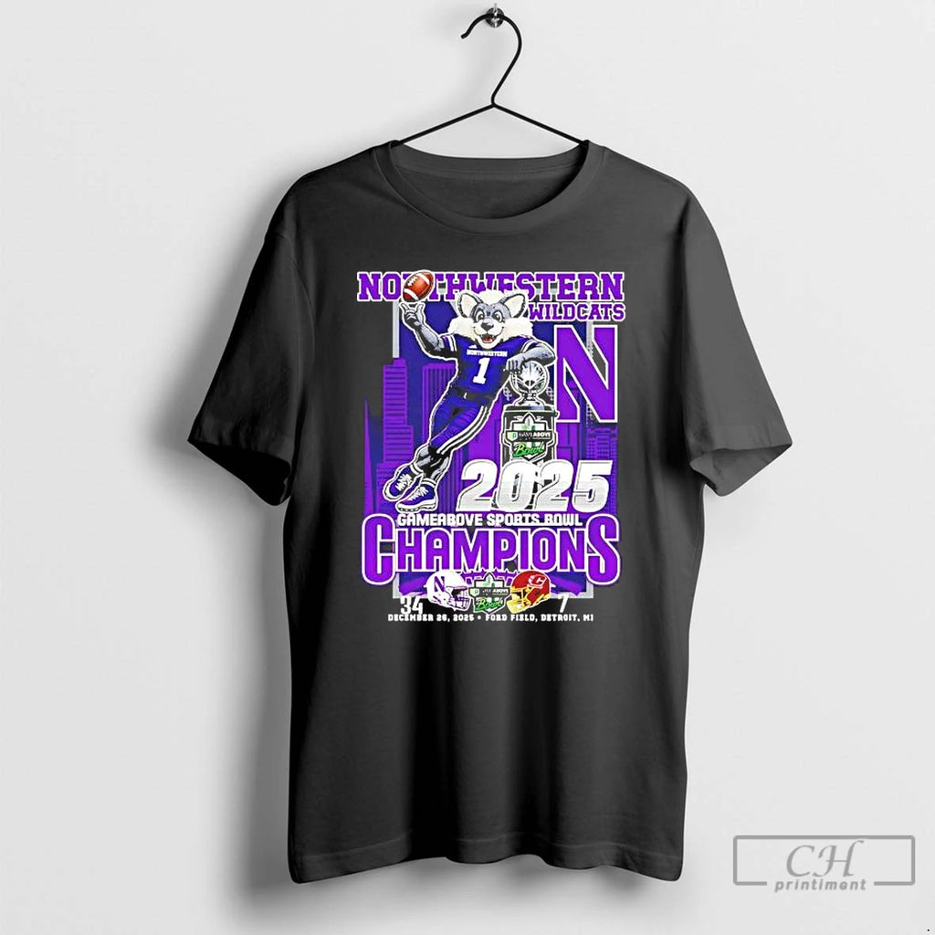 Premium Northwestern Wildcats 2025 Gameabove Sports Bowl Champions Mascot Score