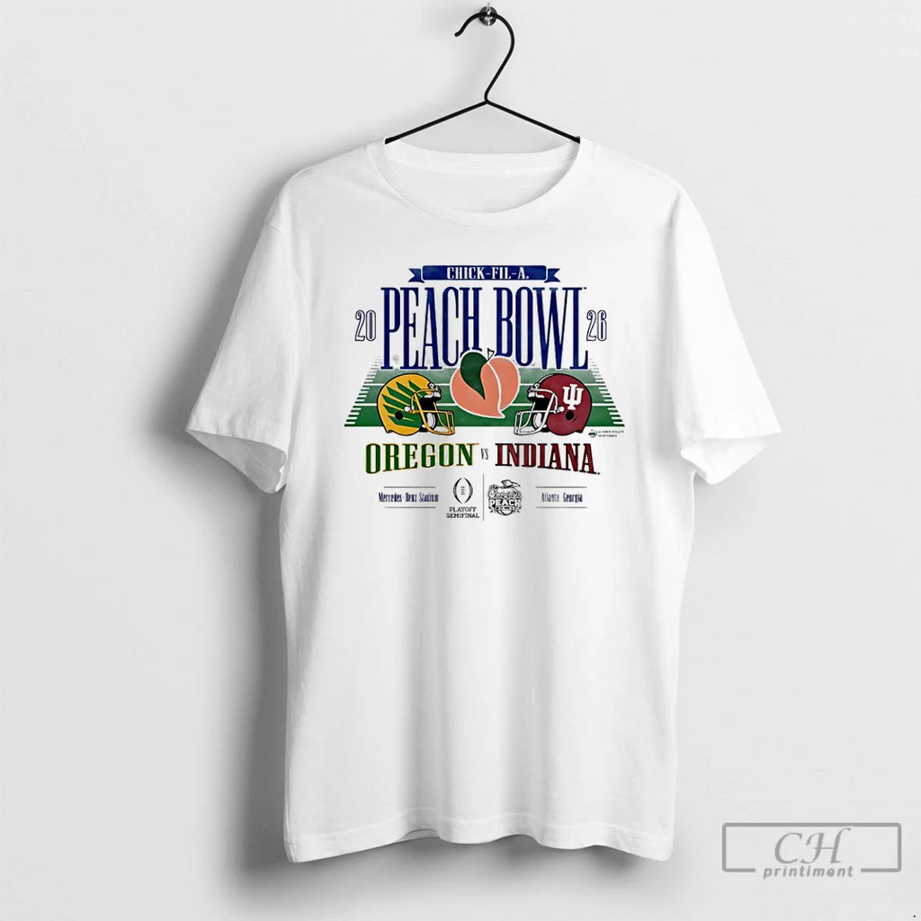 Premium Oregon Vs Indiana 2026 Chick Fil A Peach Bowl Football Helmet T Shirts Sweater