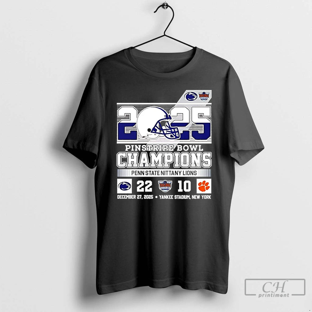 Premium Penn State Nittany Lions Football 2025 Pinstripe Bowl Champions 22 10 Score T Shirts