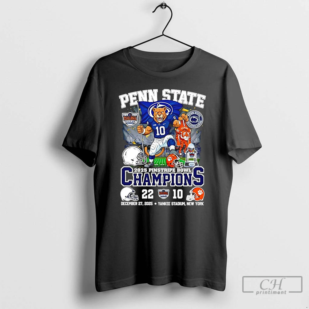 Premium Penn State Nittany Lions Football Pinstripe Bowl Champions 2025 Mascot Score T Shirts Sweater