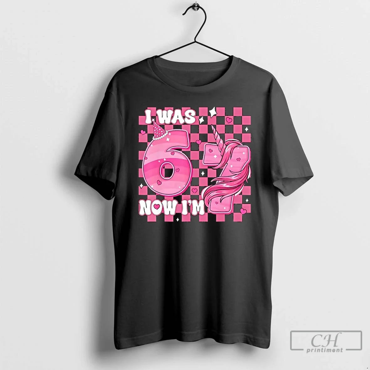 Pink Checkered I Was 6 Now Im 7 7 Years Old Bday