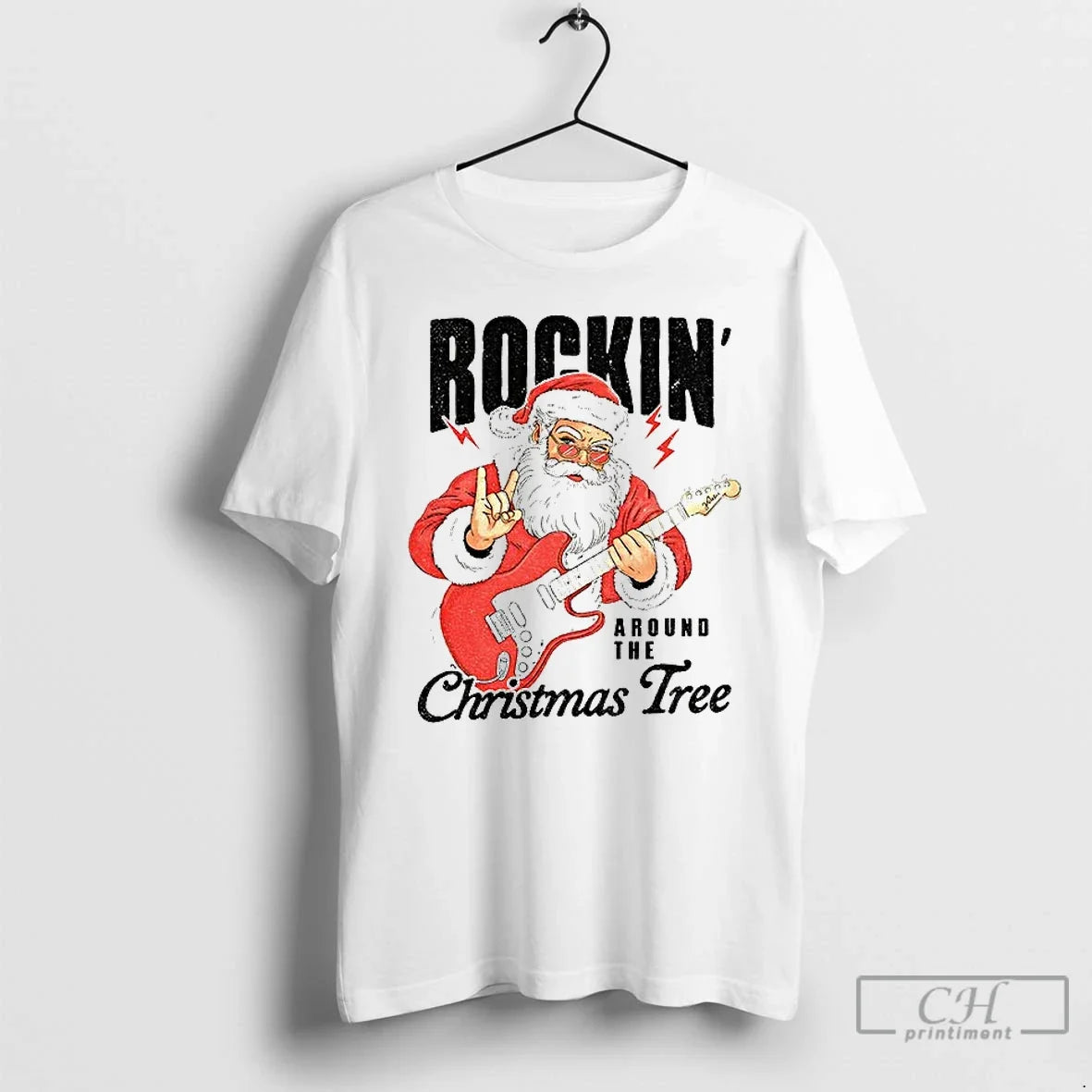 Santa Claus Play Guitar Rockin Around Tree Merry