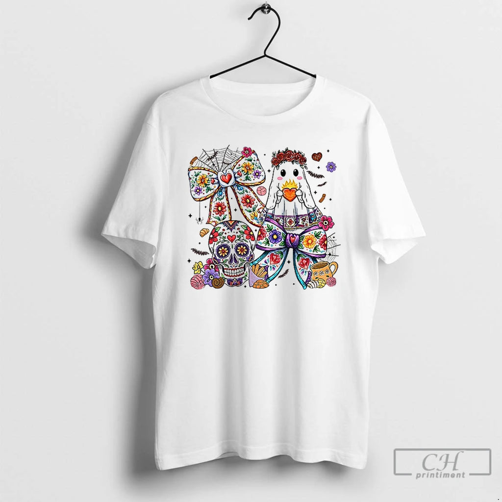 Premium Spooky Conchas Bow Ghost Floral Halloween T Shirts