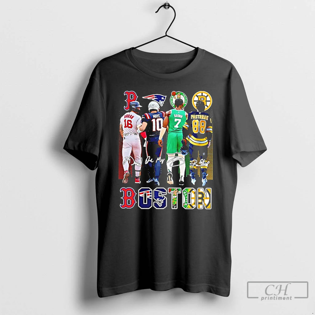 Premium Sports In City Boston Duran Maye Brown Pastrnak City Skyline Signatures T Shirts Sweater
